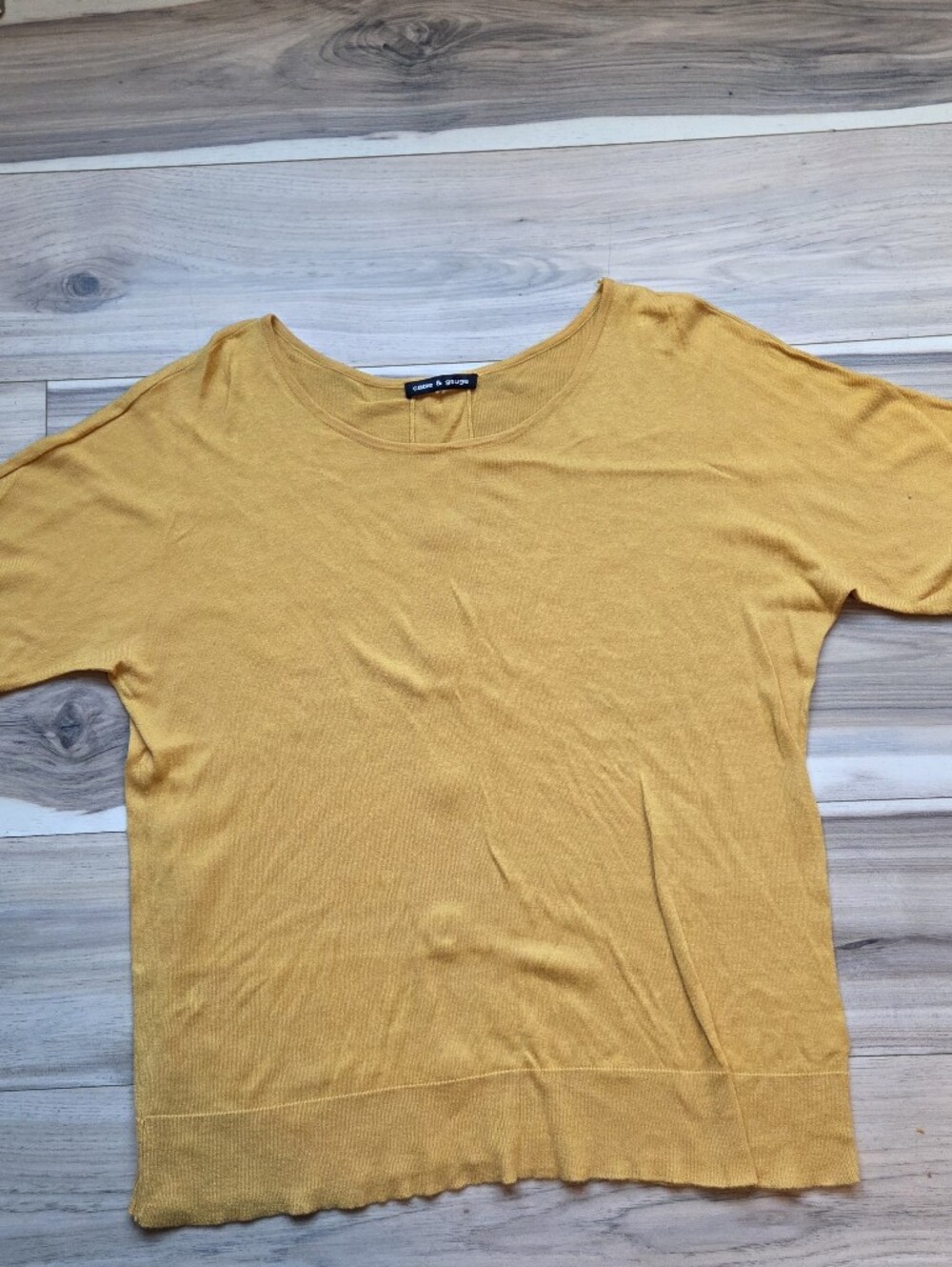 Cable & Gauge Mustard Yellow Lightweight Cotton Modal Scoop Neck Sweater Top